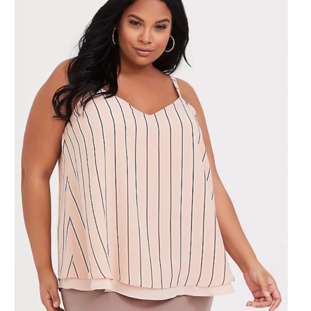 Torrid double layer striped tank top 3X 22/24 pink black white cami